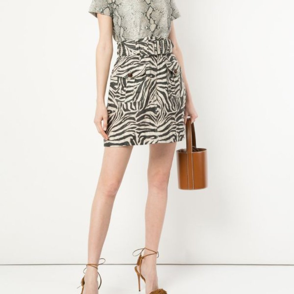Zebra Corsage Safari 100% Linen Mini Skirt